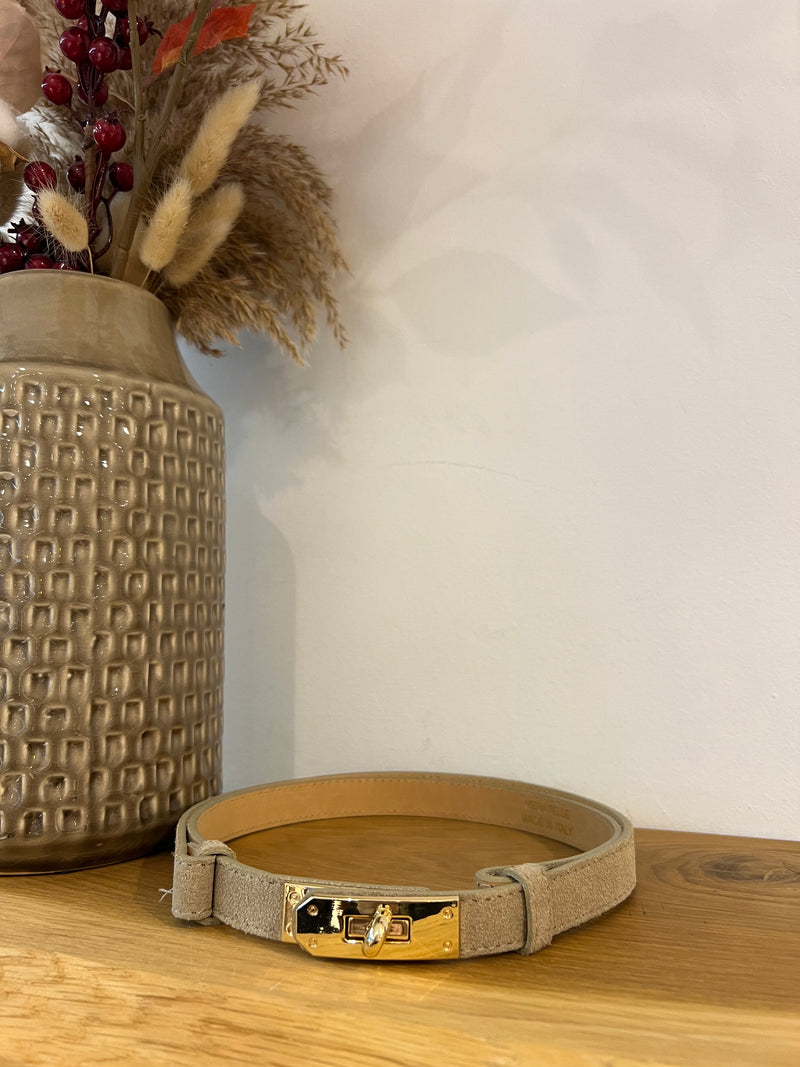 Velours Gürtel - Beige / Gold