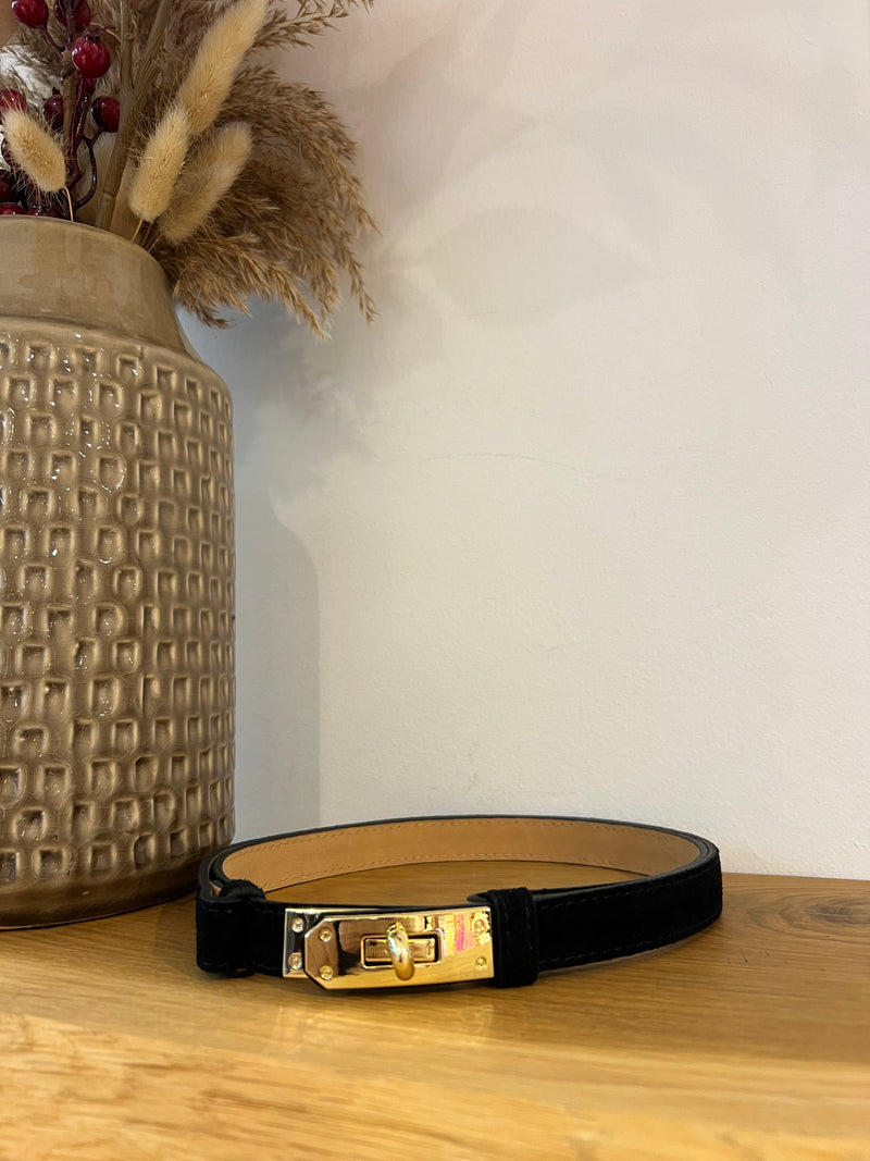 Velours Gürtel - Schwarz / Gold