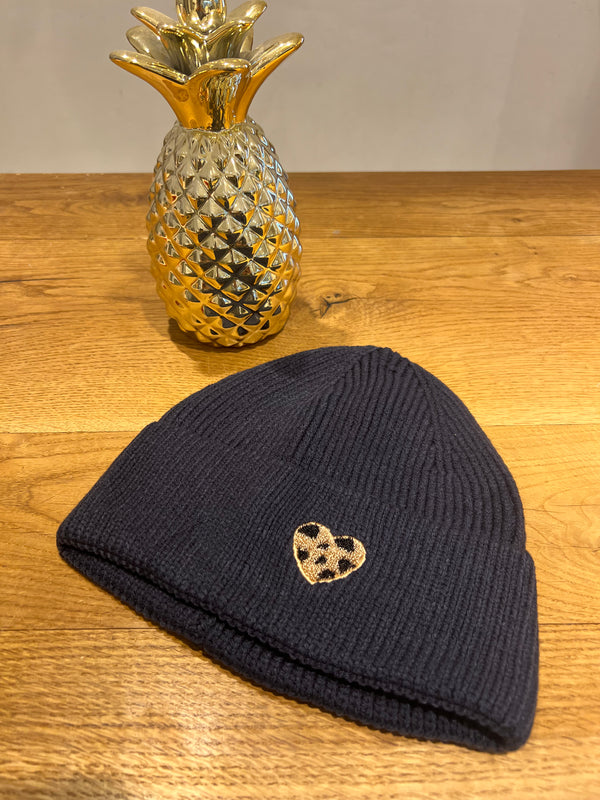 Beanie mit Herz Navy