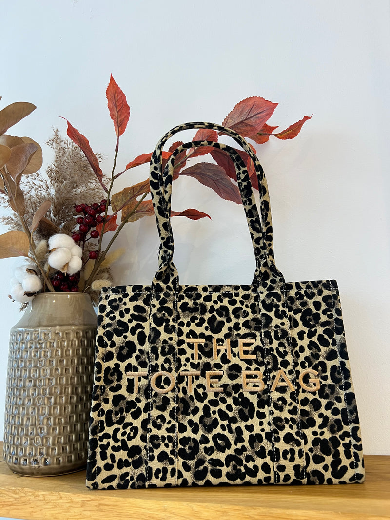 Tote Bag mit Leomuster Beige