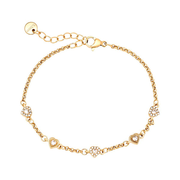 Multi Diamond Hearts Edelstahl Armkette Gold