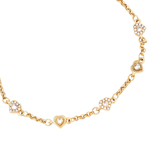 Multi Diamond Hearts Edelstahl Armkette Gold