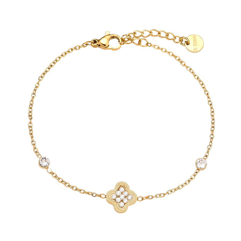 Diamond Lucky Flower And Dot Edelstahl Armkette Gold