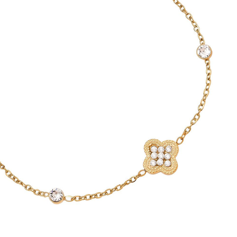 Diamond Lucky Flower And Dot Edelstahl Armkette Gold