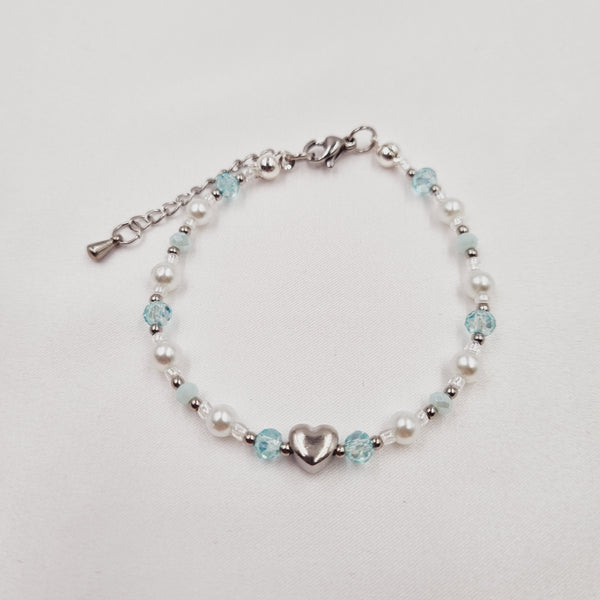 Beads By Brown Perlenmix Armband mit Herz Aqua Blue High Shine / Silber