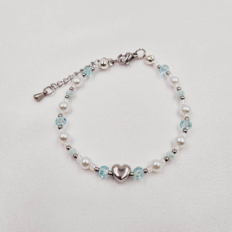 Beads By Brown Perlenmix Armband mit Herz Aqua Blue High Shine / Silber