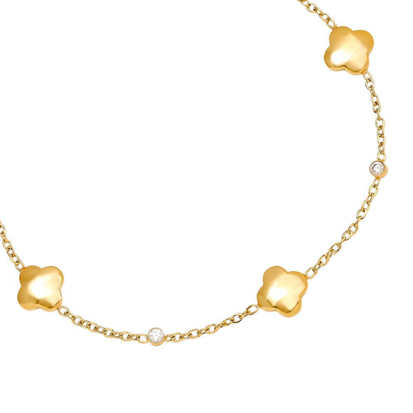 Classic Luckly Flower And Diamond Dots Edelstahl Armkette Gold