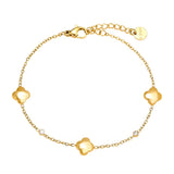 Classic Luckly Flower And Diamond Dots Edelstahl Armkette Gold