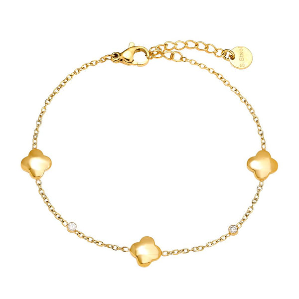 Classic Luckly Flower And Diamond Dots Edelstahl Armkette Gold