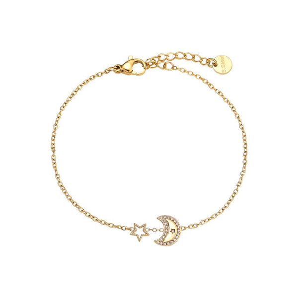 Diamond Moon And Star Edelstahl Armkette Gold