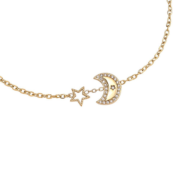 Diamond Moon And Star Edelstahl Armkette Gold