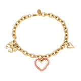 Pink Heart And Charms Edelstahl Armkette Gold