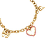 Pink Heart And Charms Edelstahl Armkette Gold