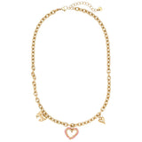 Pink Heart And Charms Edelstahl Halskette Gold