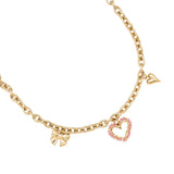 Pink Heart And Charms Edelstahl Halskette Gold