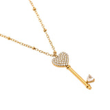 Diamond Heart Key Edelstahl Halskette Gold