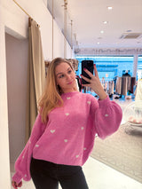 Oversized Strickpullover mit kleinen Herzen Pink