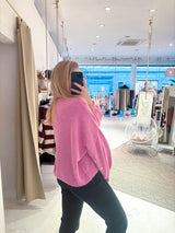 Oversized Strickpullover mit kleinen Herzen Pink