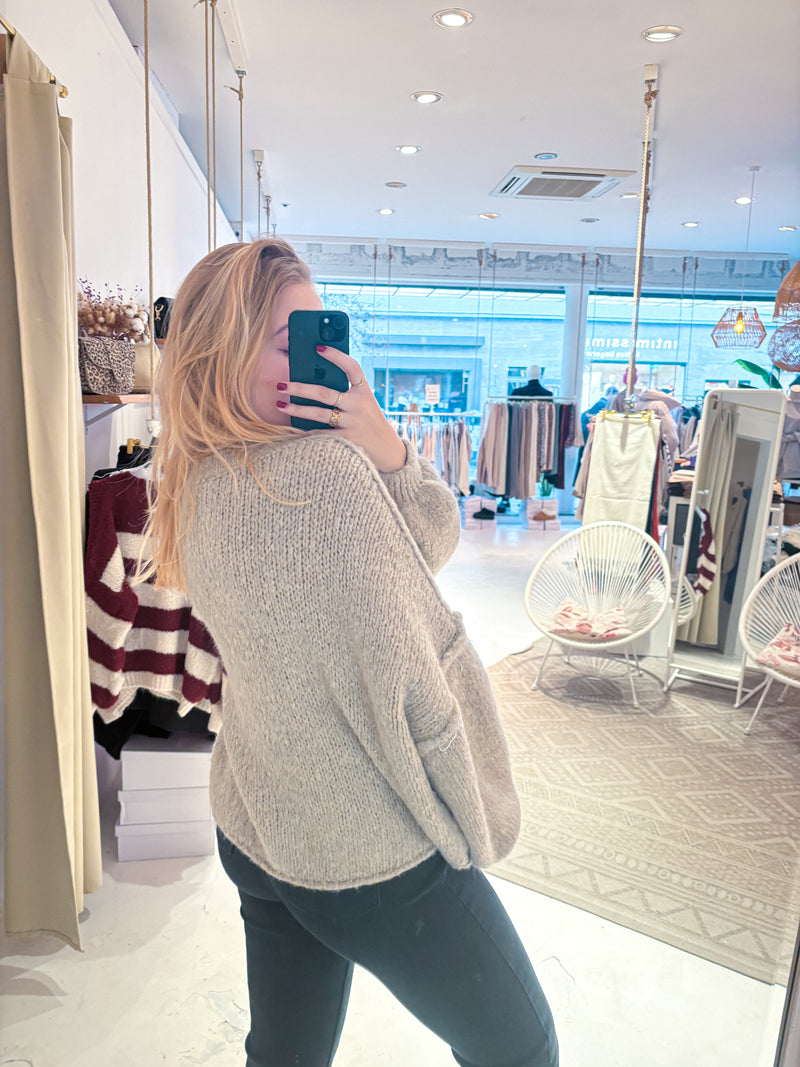 Cropped Oversized Strickpullover Taupe