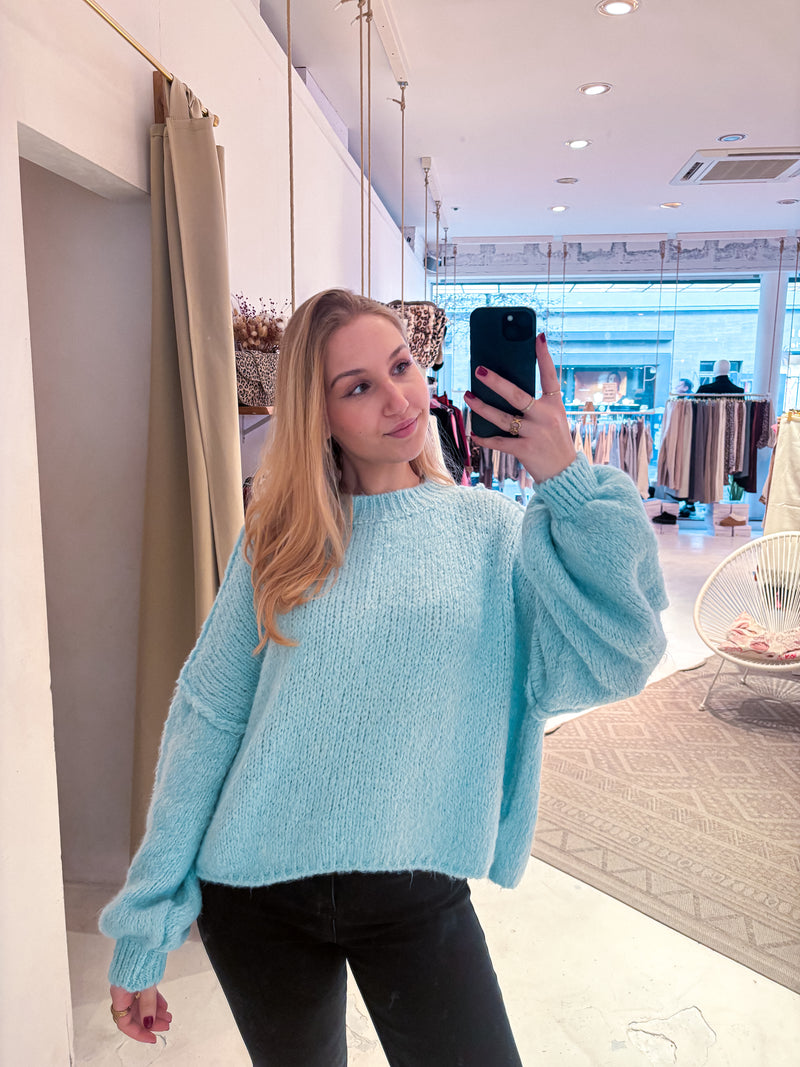 Cropped Oversized Strickpullover Hellblau