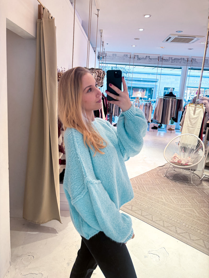 Cropped Oversized Strickpullover Hellblau