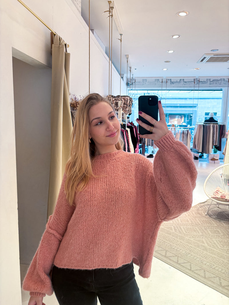 Cropped Oversized Strickpullover Apricot