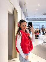 Kurze Teddy Weste mit Knopfleiste und Streifen Pink