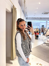 Kurze Teddy Weste mit Knopfleiste und Streifen Creme/Braun