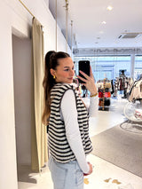 Kurze Teddy Weste mit Knopfleiste und Streifen Creme/Braun