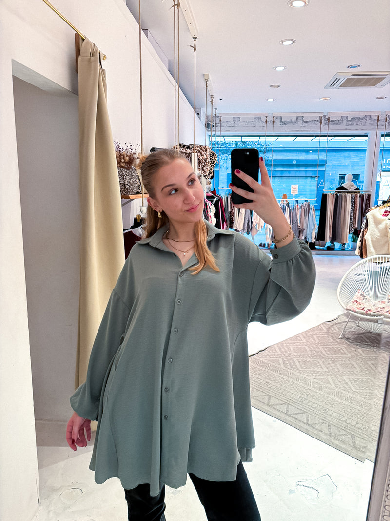 Long Bluse mit seitlichen Einsätzen Olive