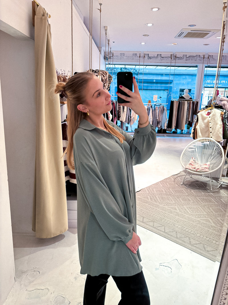 Long Bluse mit seitlichen Einsätzen Olive