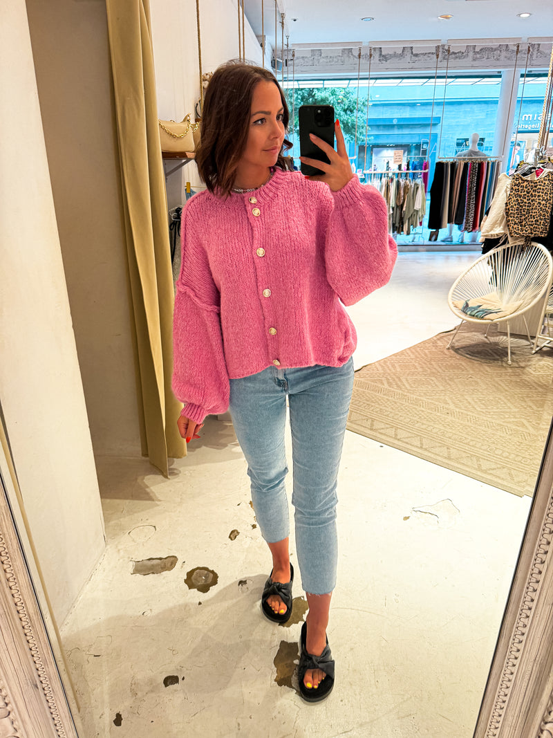 Kurze Oversized Strickjacke Pink