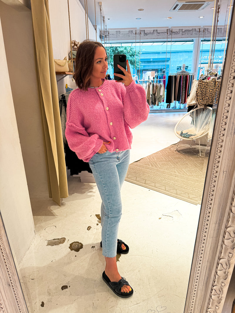 Kurze Oversized Strickjacke Pink