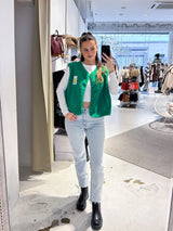 Kurze Teddy Weste mit Knopfleiste und Smiley Grün