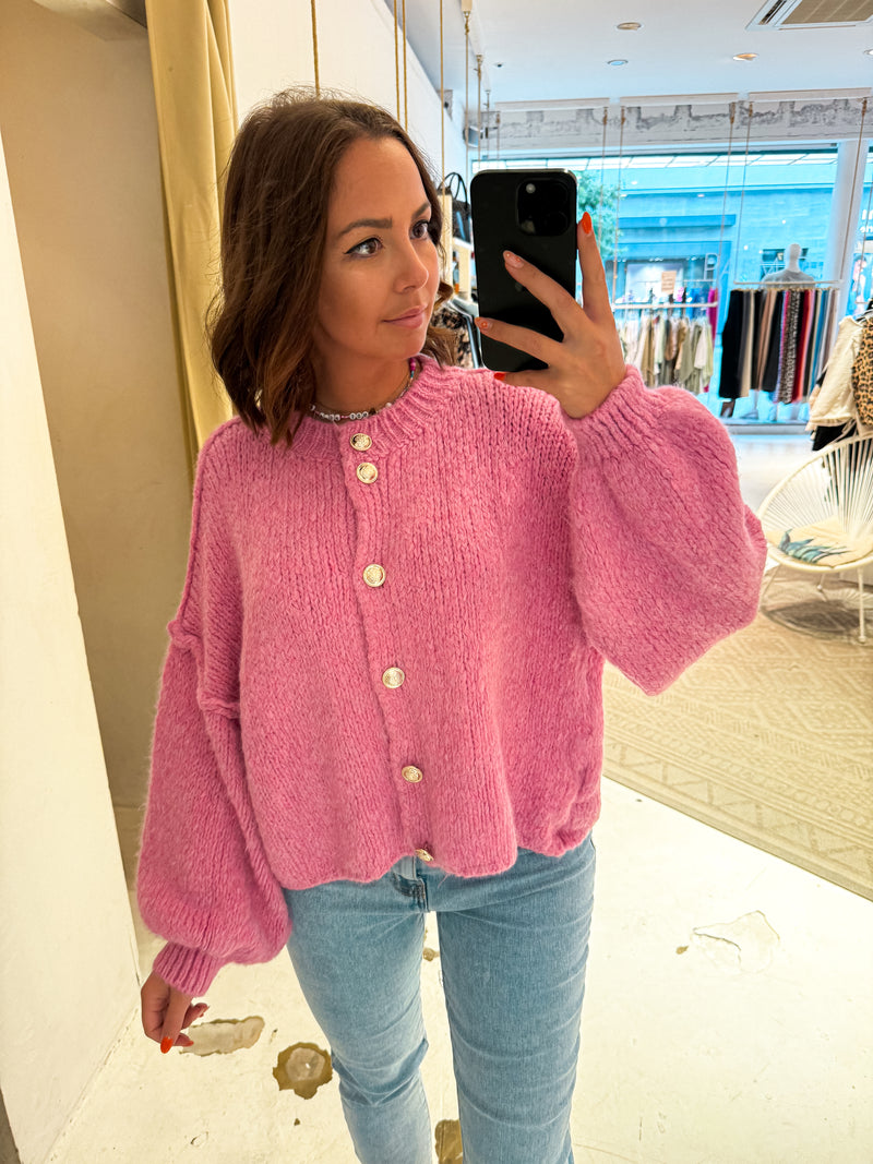 Kurze Oversized Strickjacke Pink