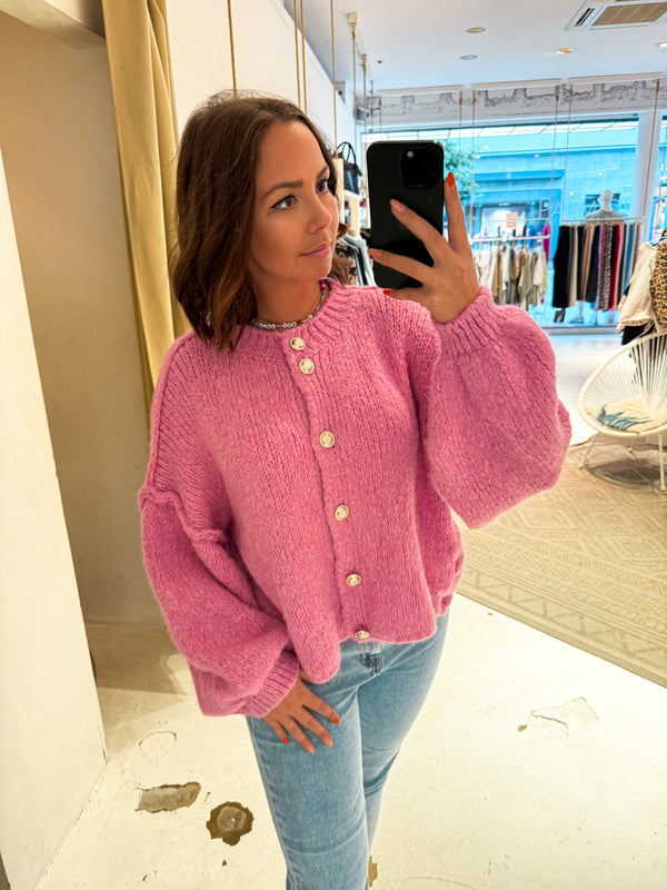 Kurze Oversized Strickjacke Pink