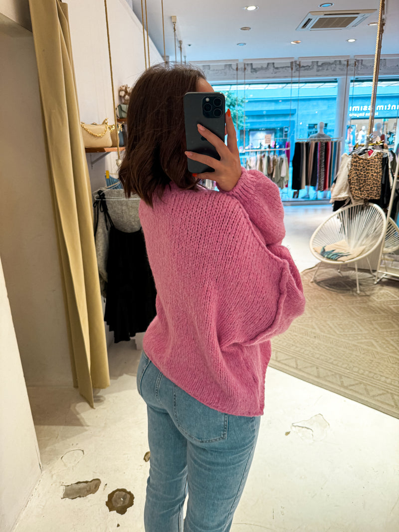 Kurze Oversized Strickjacke Pink