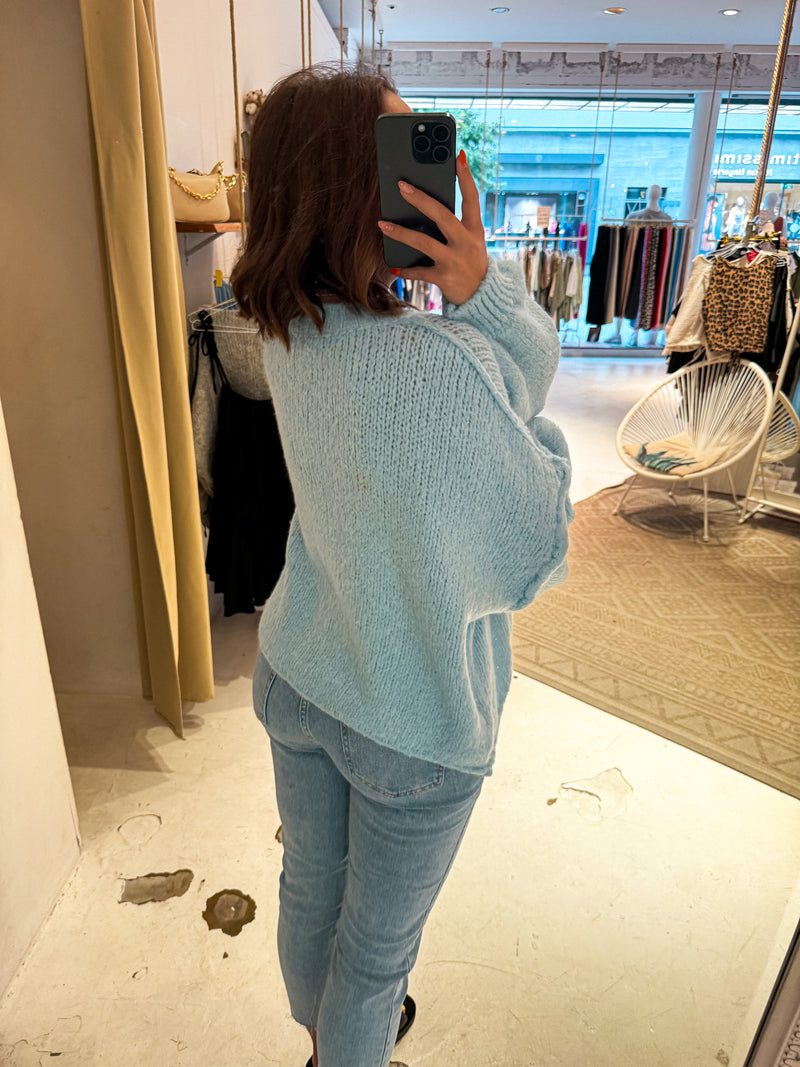 Kurze Oversized Strickjacke Hellblau