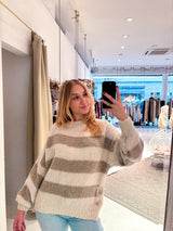 Oversized Strickpullover gestreift Beige/Taupe