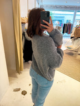 Kurze Oversized Strickjacke mit Schleifen Dunkelgrau