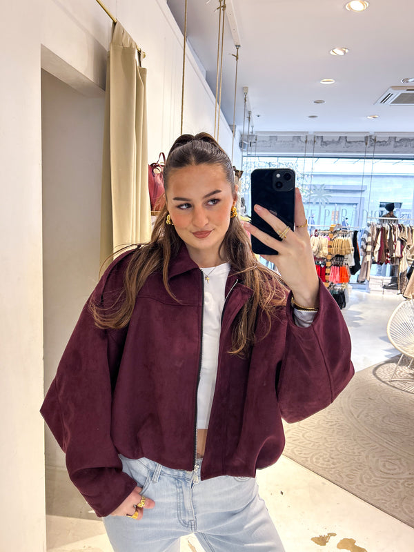 Kunstwildlederjacke Weinrot