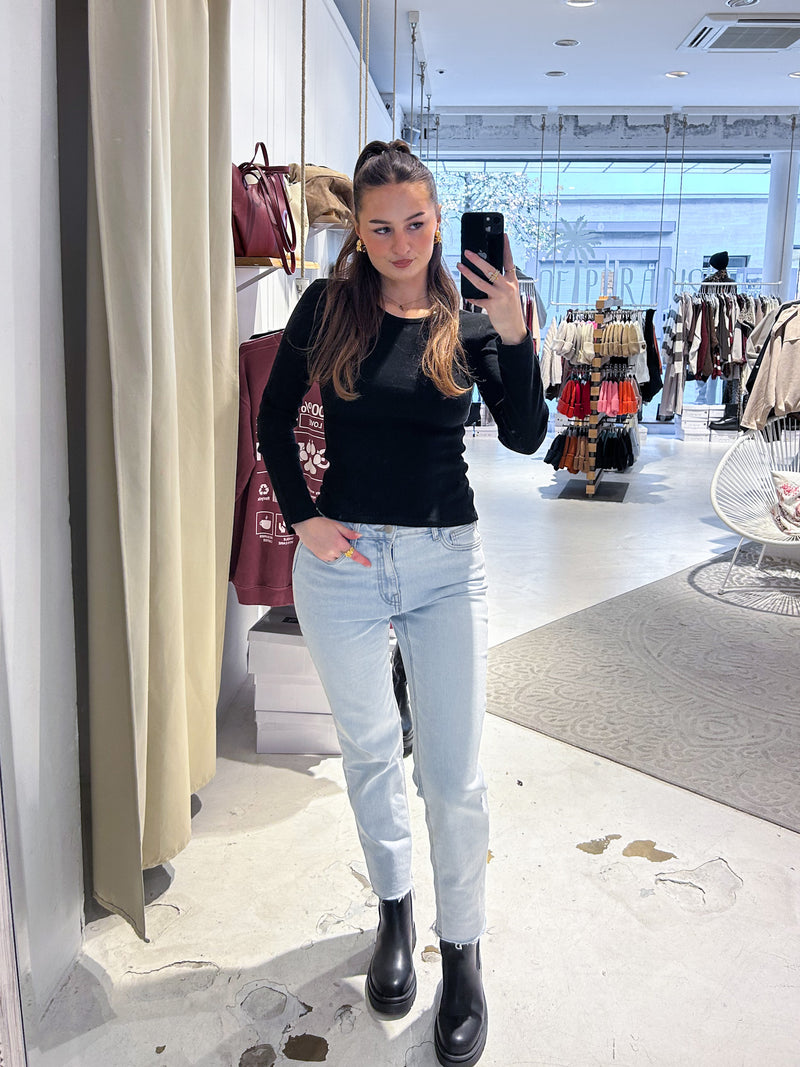 Ribbed Langarm Shirt Schwarz