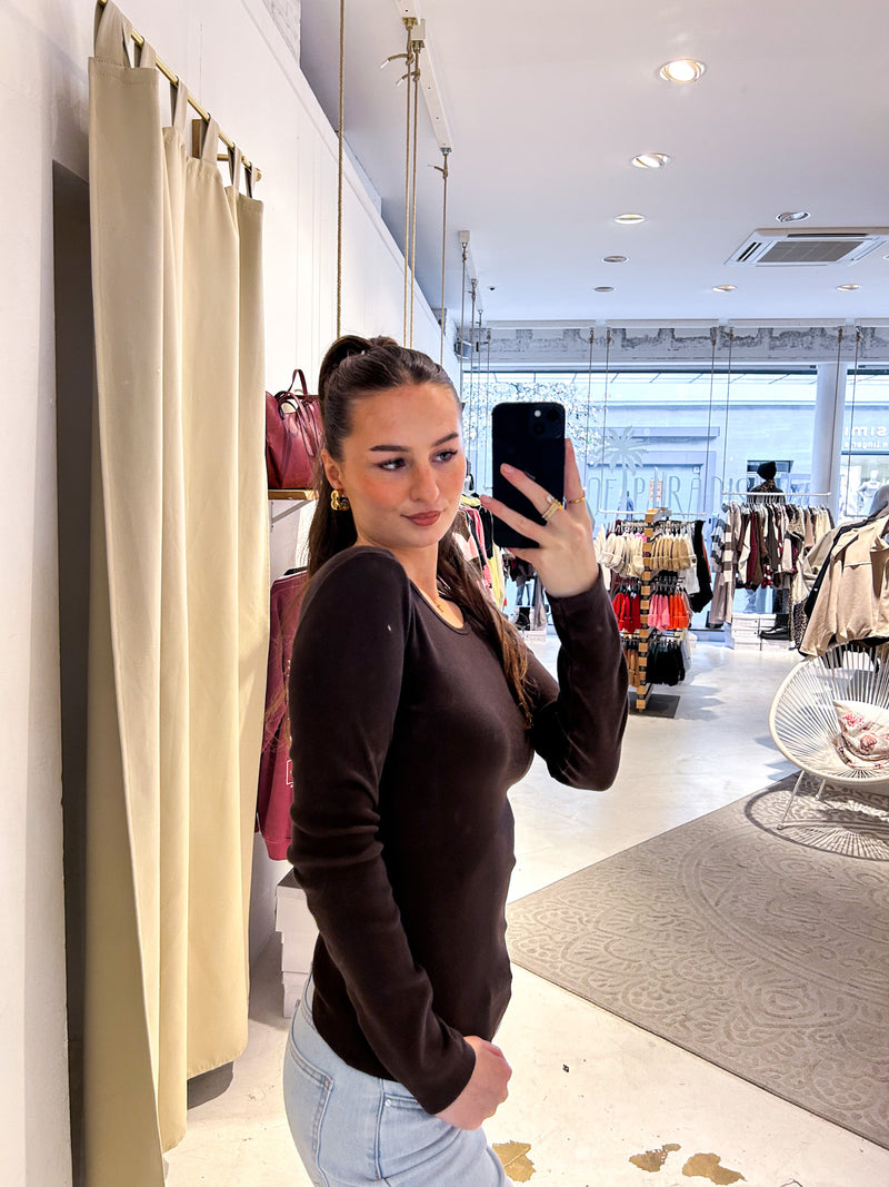 Ribbed Langarm Shirt Braun