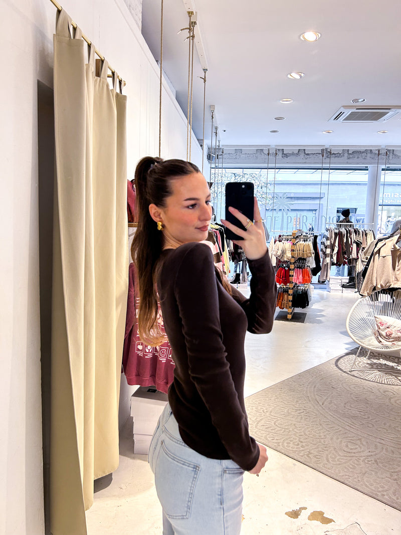 Ribbed Langarm Shirt Braun