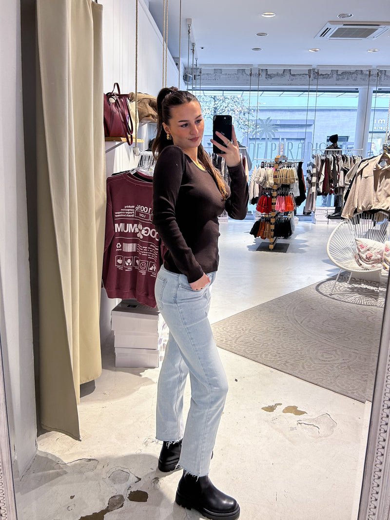 Ribbed Langarm Shirt Braun