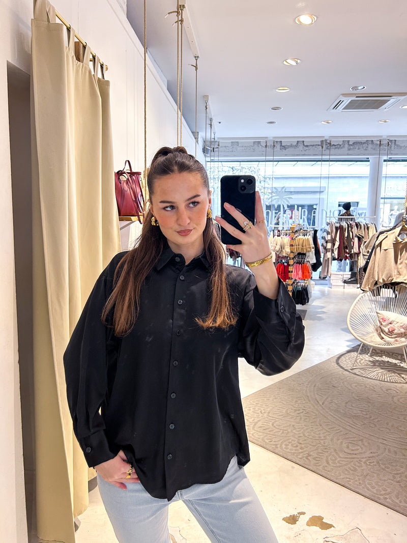 Kurze Silky Bluse Schwarz