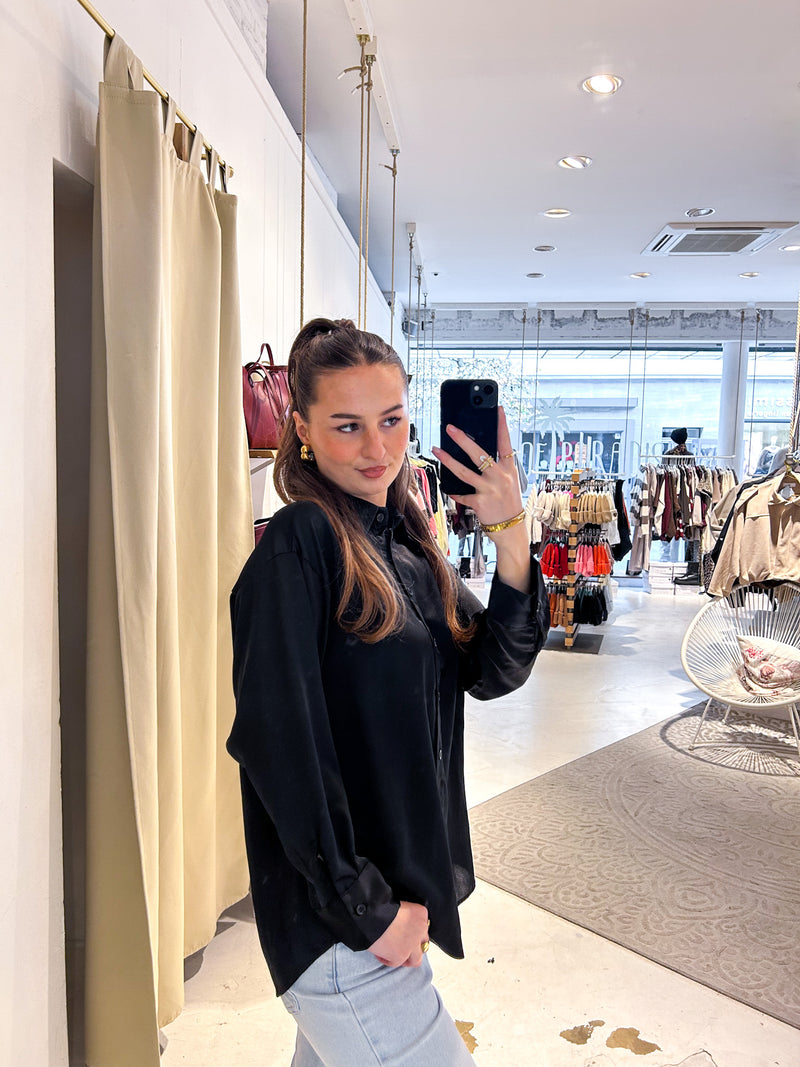 Kurze Silky Bluse Schwarz