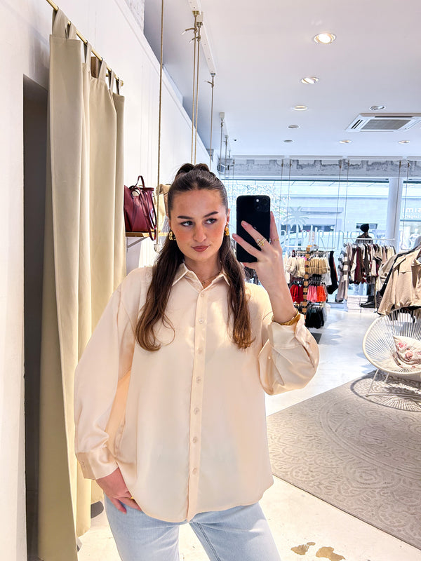 Kurze Silky Bluse Beige