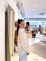 Kurze Silky Bluse Beige