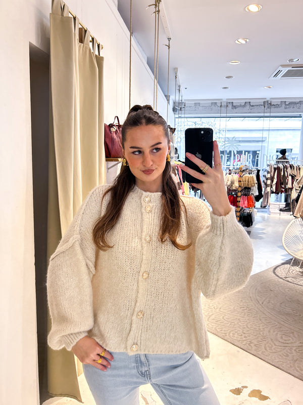 Kurze Oversized Strickjacke Beige